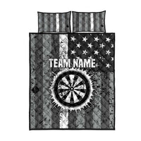 Grunge American Flag Darts Quilt Bed Set with Dartboard Target and Black White Stars - Wonder Print Shop