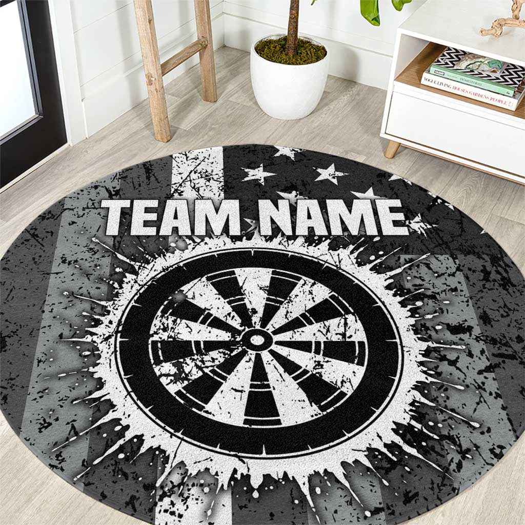 Grunge American Flag Darts Round Carpet with Dartboard Target and Black White Stars - Wonder Print Shop