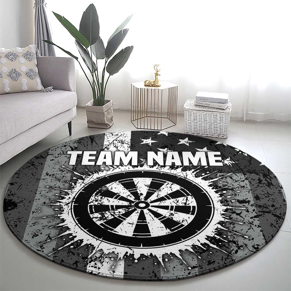 Grunge American Flag Darts Round Carpet with Dartboard Target and Black White Stars - Wonder Print Shop