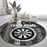 Grunge American Flag Darts Round Carpet with Dartboard Target and Black White Stars - Wonder Print Shop