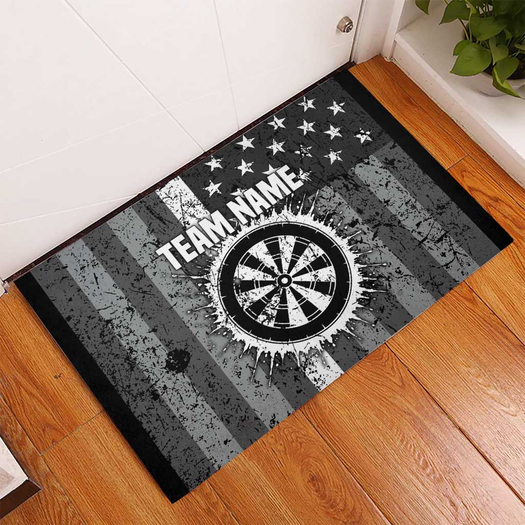 Grunge American Flag Darts Rubber Doormat with Dartboard Target and Black White Stars - Wonder Print Shop