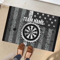 Grunge American Flag Darts Rubber Doormat with Dartboard Target and Black White Stars - Wonder Print Shop
