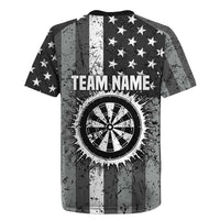 Grunge American Flag Darts Rugby Jersey with Dartboard Target and Black White Stars - Wonder Print Shop