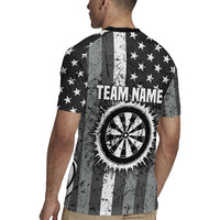Grunge American Flag Darts Rugby Jersey with Dartboard Target and Black White Stars - Wonder Print Shop