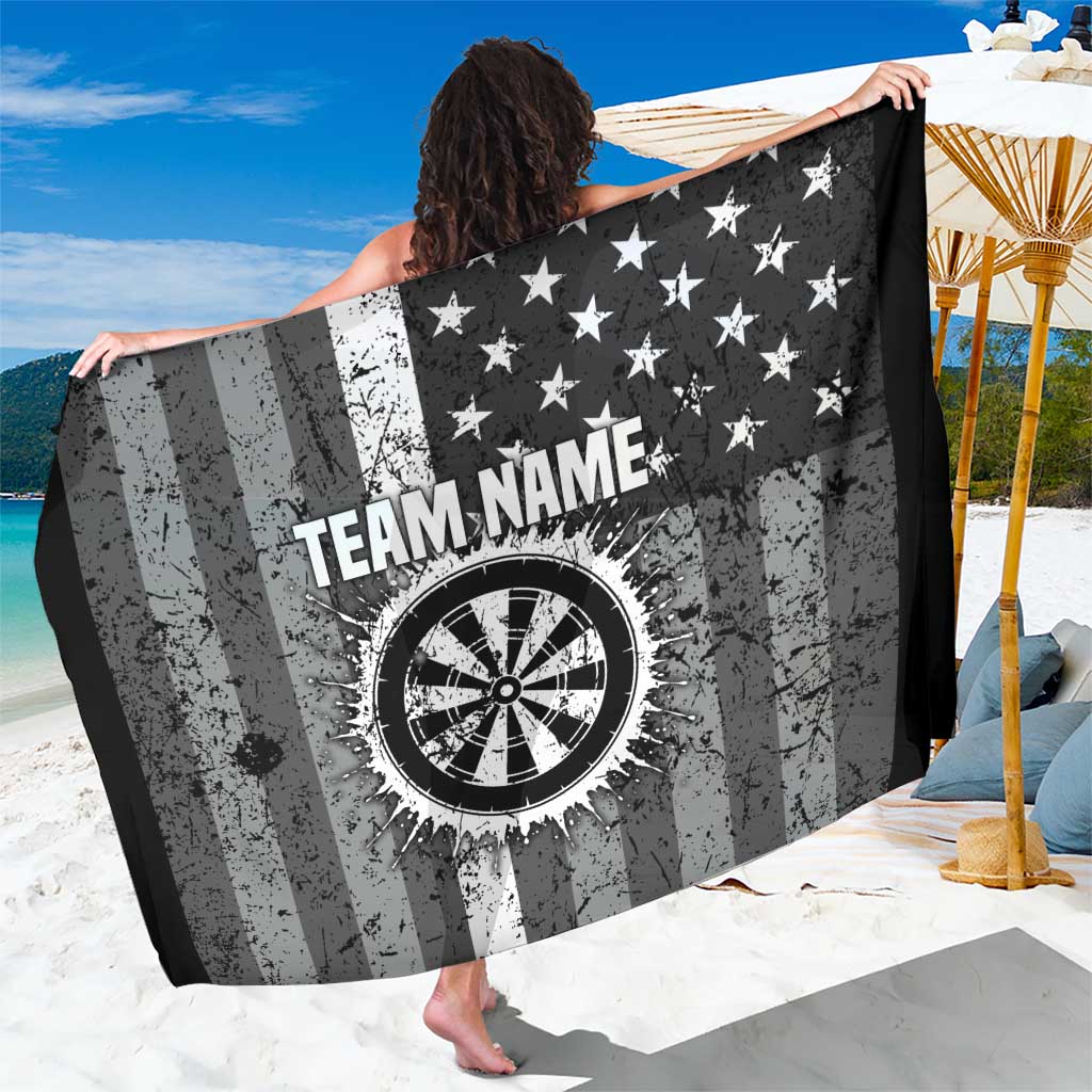 Grunge American Flag Darts Sarong with Dartboard Target and Black White Stars - Wonder Print Shop