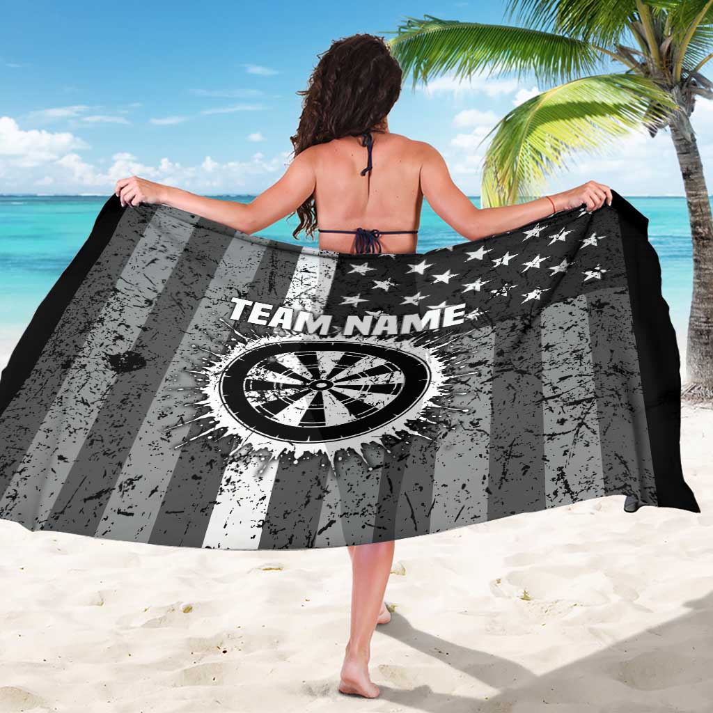 Grunge American Flag Darts Sarong with Dartboard Target and Black White Stars - Wonder Print Shop