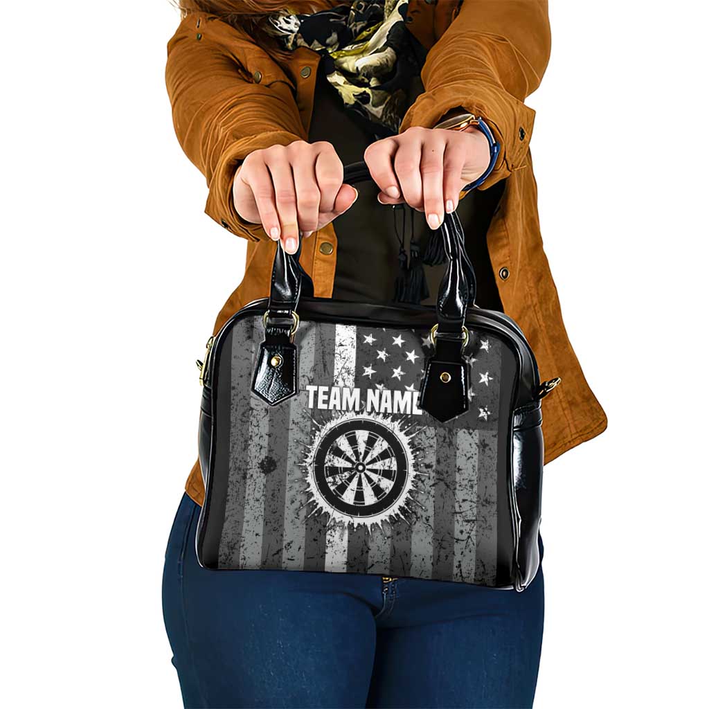 Grunge American Flag Darts Shoulder Handbag with Dartboard Target and Black White Stars - Wonder Print Shop