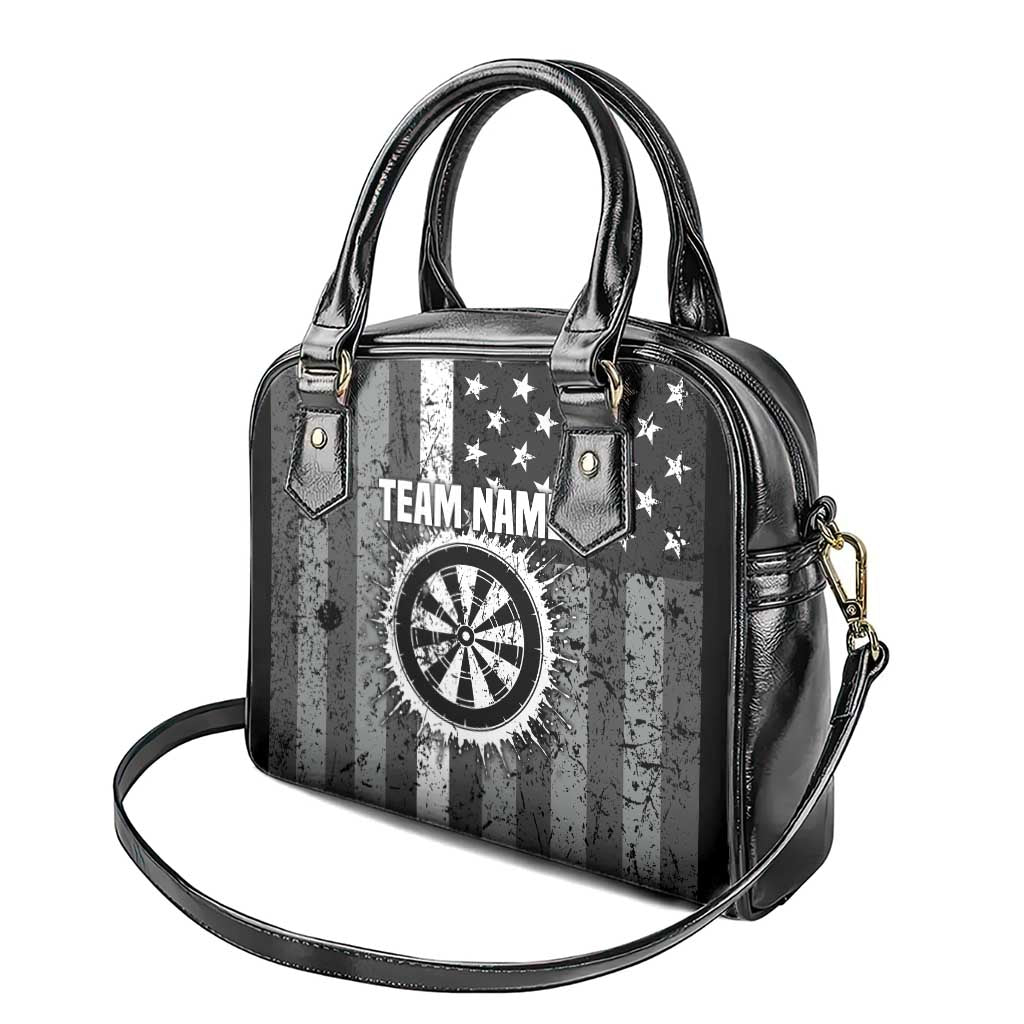 Grunge American Flag Darts Shoulder Handbag with Dartboard Target and Black White Stars - Wonder Print Shop