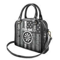 Grunge American Flag Darts Shoulder Handbag with Dartboard Target and Black White Stars - Wonder Print Shop