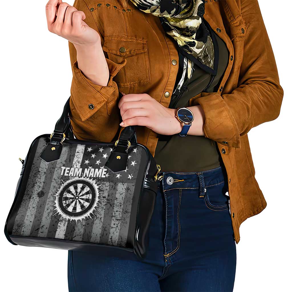 Grunge American Flag Darts Shoulder Handbag with Dartboard Target and Black White Stars - Wonder Print Shop