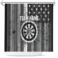 Grunge American Flag Darts Shower Curtain with Dartboard Target and Black White Stars - Wonder Print Shop