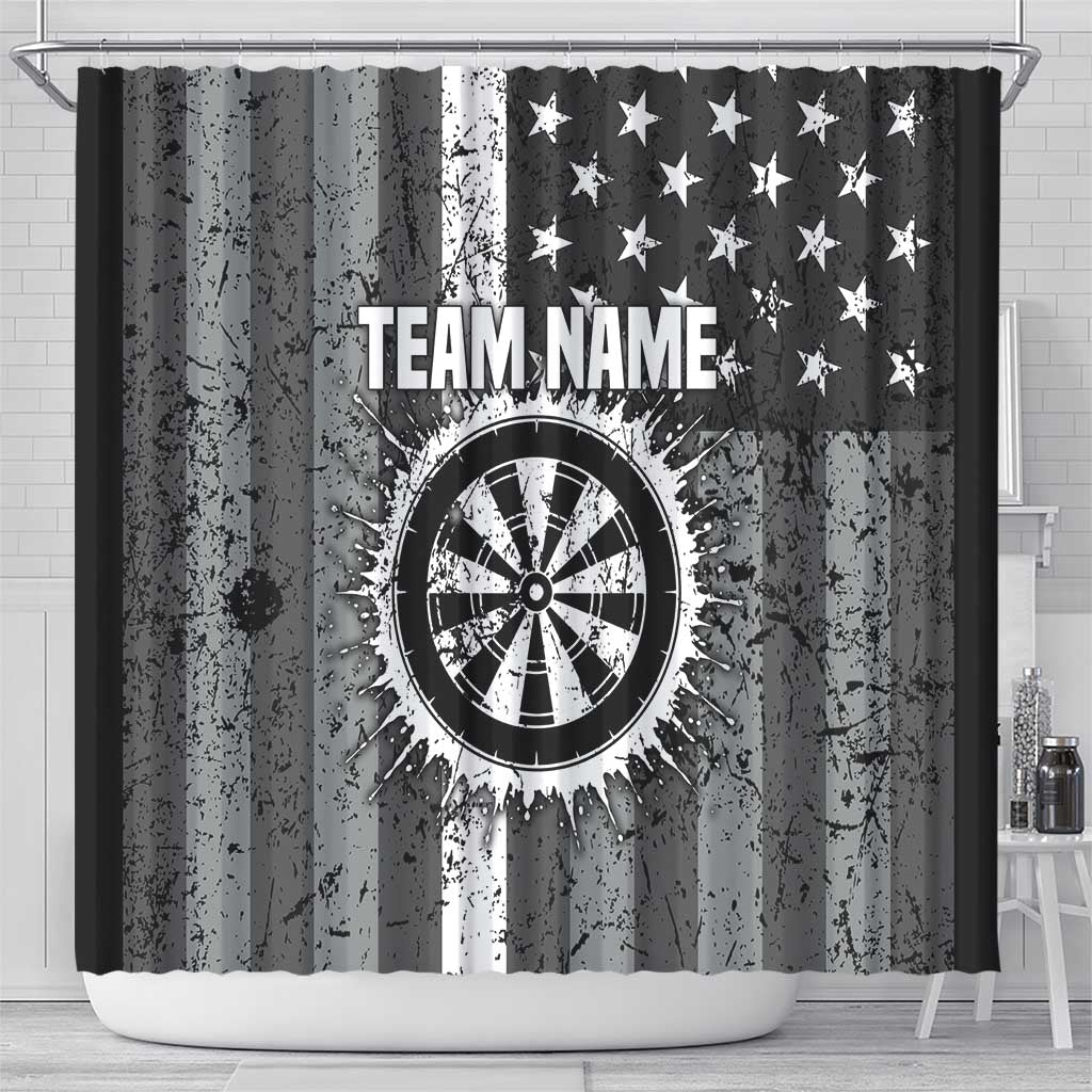 Grunge American Flag Darts Shower Curtain with Dartboard Target and Black White Stars - Wonder Print Shop
