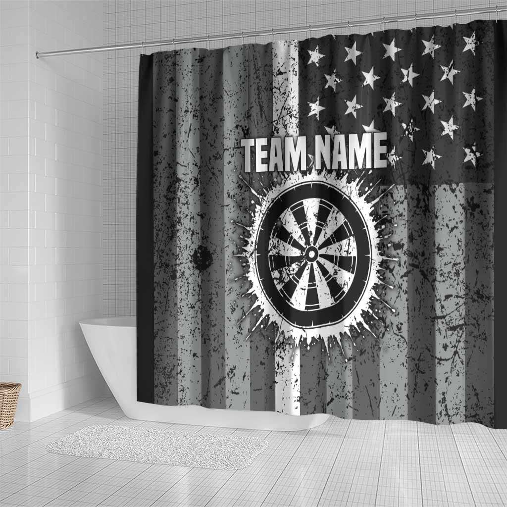 Grunge American Flag Darts Shower Curtain with Dartboard Target and Black White Stars - Wonder Print Shop