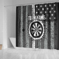Grunge American Flag Darts Shower Curtain with Dartboard Target and Black White Stars - Wonder Print Shop
