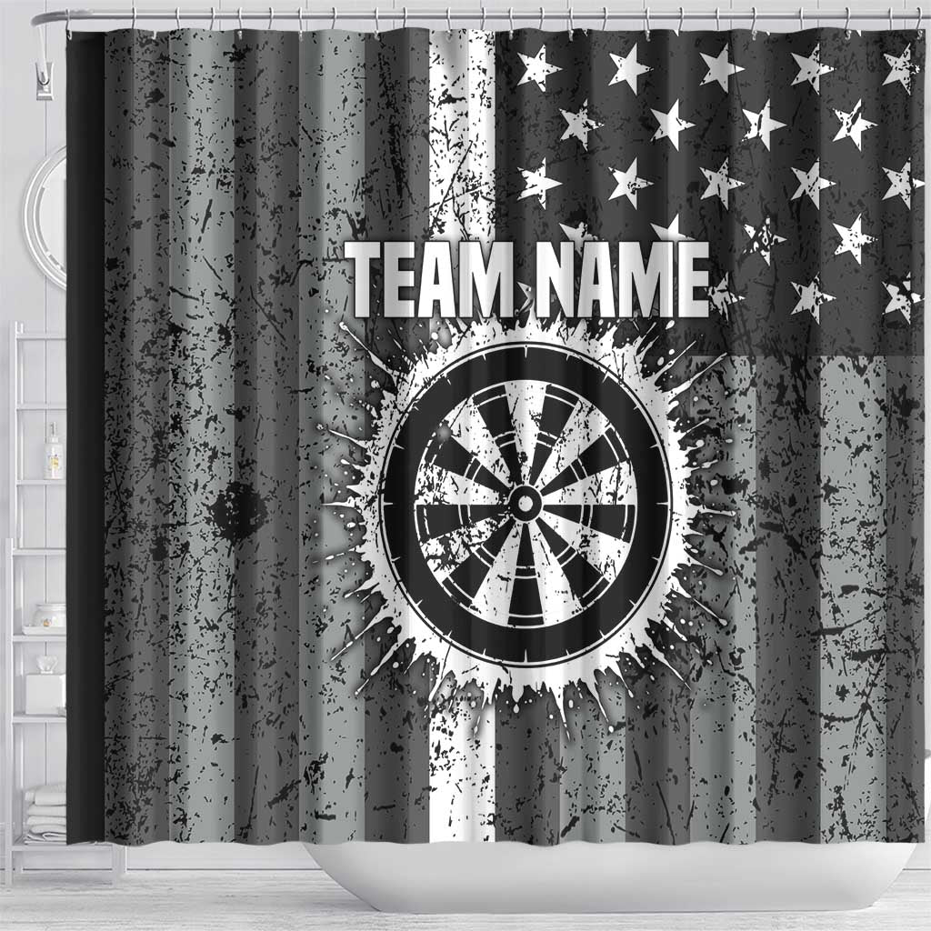 Grunge American Flag Darts Shower Curtain with Dartboard Target and Black White Stars - Wonder Print Shop