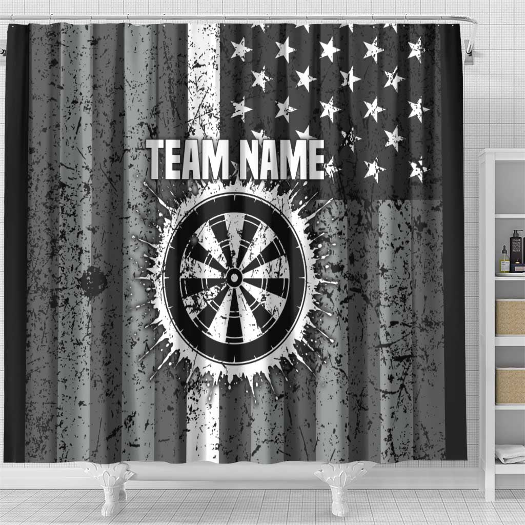 Grunge American Flag Darts Shower Curtain with Dartboard Target and Black White Stars - Wonder Print Shop