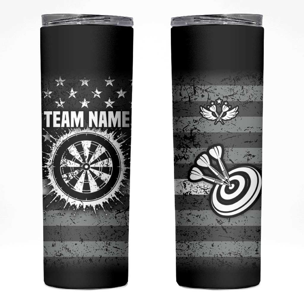 Grunge American Flag Darts Skinny Tumbler with Dartboard Target and Black White Stars - Wonder Print Shop