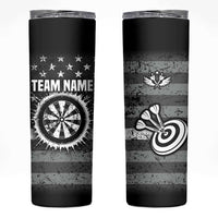 Grunge American Flag Darts Skinny Tumbler with Dartboard Target and Black White Stars - Wonder Print Shop