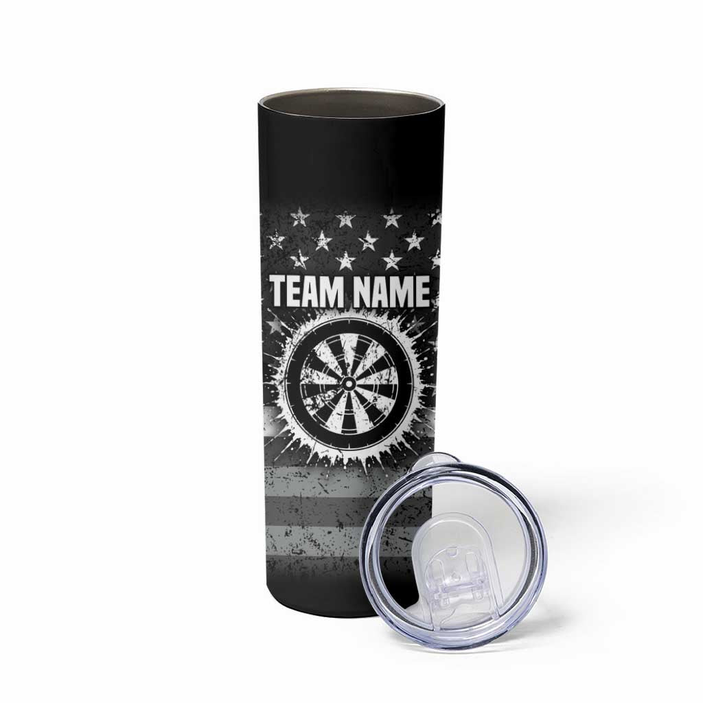 Grunge American Flag Darts Skinny Tumbler with Dartboard Target and Black White Stars - Wonder Print Shop