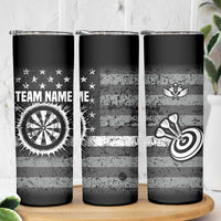 Grunge American Flag Darts Skinny Tumbler with Dartboard Target and Black White Stars - Wonder Print Shop