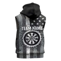 Grunge American Flag Darts Sleeveless Hoodie with Dartboard Target and Black White Stars - Wonder Print Shop