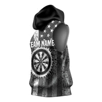 Grunge American Flag Darts Sleeveless Hoodie with Dartboard Target and Black White Stars - Wonder Print Shop