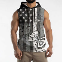 Grunge American Flag Darts Sleeveless Hoodie with Dartboard Target and Black White Stars - Wonder Print Shop