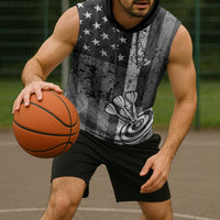 Grunge American Flag Darts Sleeveless Hoodie with Dartboard Target and Black White Stars - Wonder Print Shop