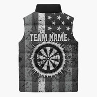 Grunge American Flag Darts Sleeveless Puffer Jacket with Dartboard Target and Black White Stars - Wonder Print Shop