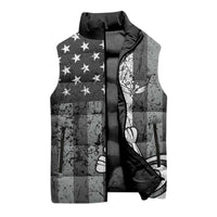 Grunge American Flag Darts Sleeveless Puffer Jacket with Dartboard Target and Black White Stars - Wonder Print Shop