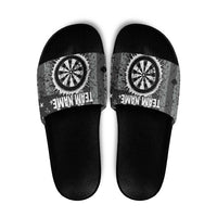 Grunge American Flag Darts Slide Sandals with Dartboard Target and Black White Stars - Wonder Print Shop