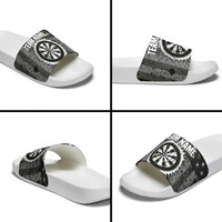 Grunge American Flag Darts Slide Sandals with Dartboard Target and Black White Stars - Wonder Print Shop