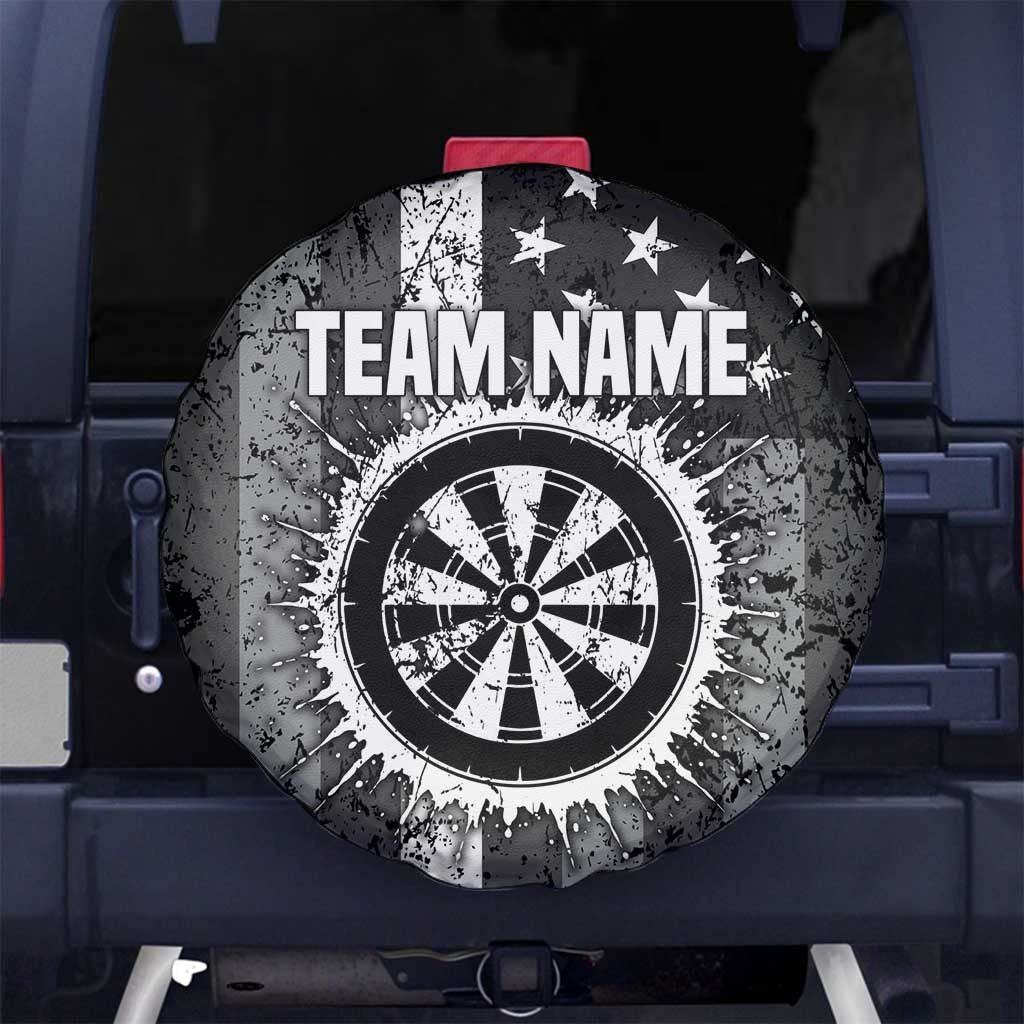 Grunge American Flag Darts Spare Tire Cover with Dartboard Target and Black White Stars - Wonder Print Shop