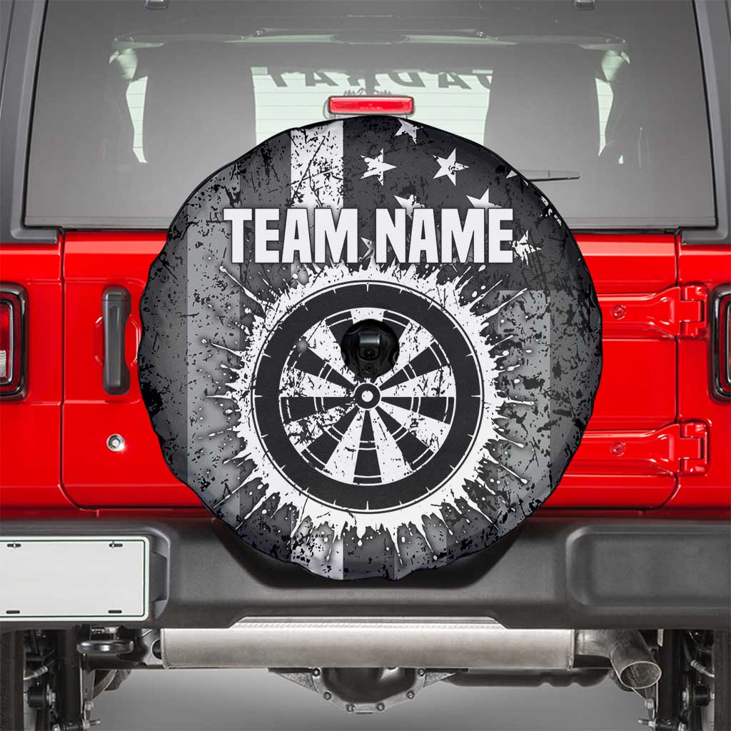 Grunge American Flag Darts Spare Tire Cover with Dartboard Target and Black White Stars - Wonder Print Shop