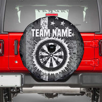 Grunge American Flag Darts Spare Tire Cover with Dartboard Target and Black White Stars - Wonder Print Shop