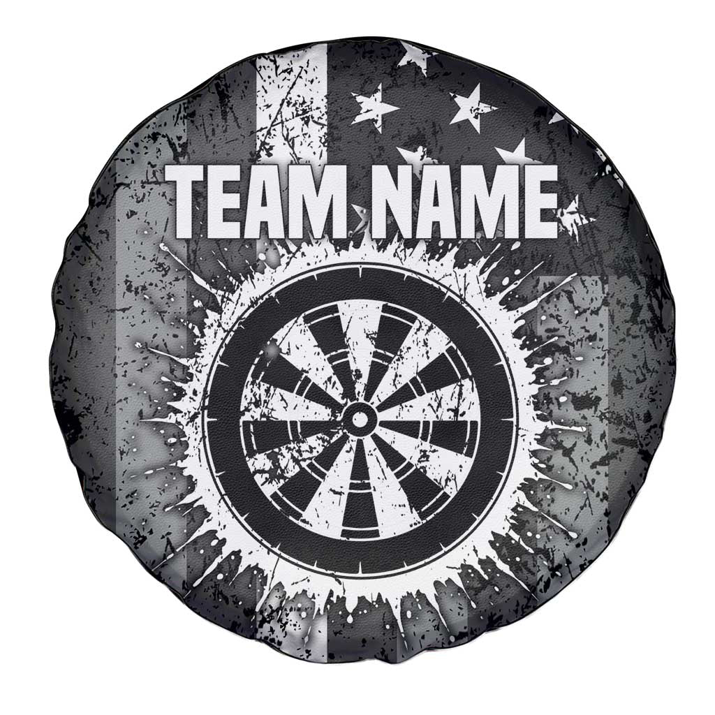 Grunge American Flag Darts Spare Tire Cover with Dartboard Target and Black White Stars - Wonder Print Shop