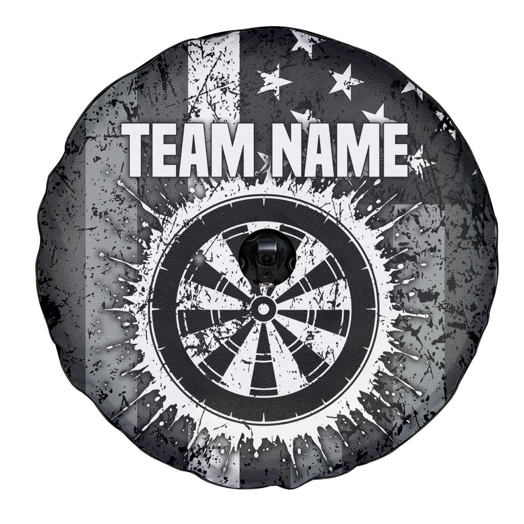 Grunge American Flag Darts Spare Tire Cover with Dartboard Target and Black White Stars - Wonder Print Shop