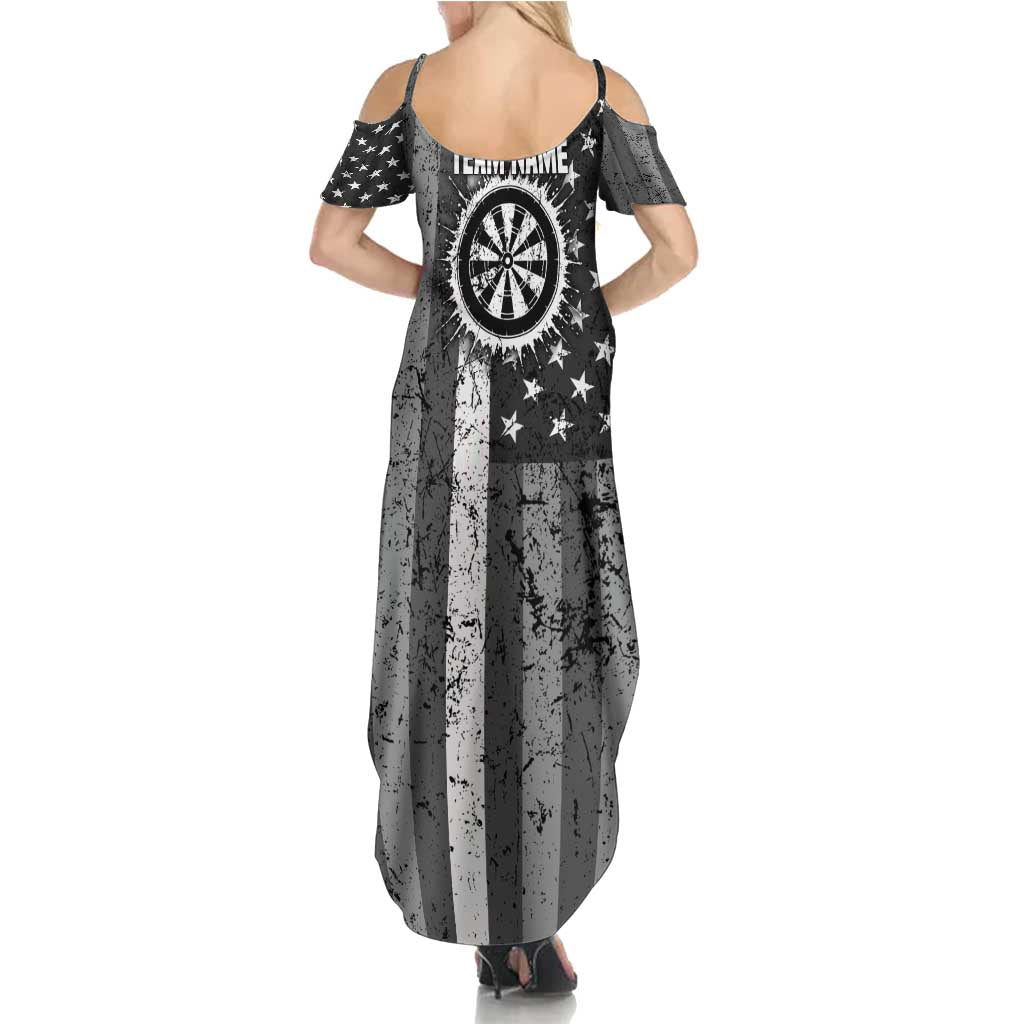 Grunge American Flag Darts Summer Maxi Dress with Dartboard Target and Black White Stars - Wonder Print Shop