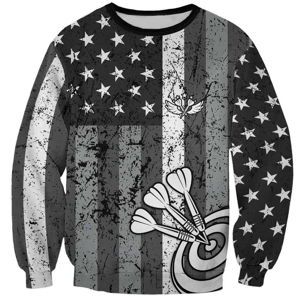 Grunge American Flag Darts Sweatshirt with Dartboard Target and Black White Stars - Wonder Print Shop
