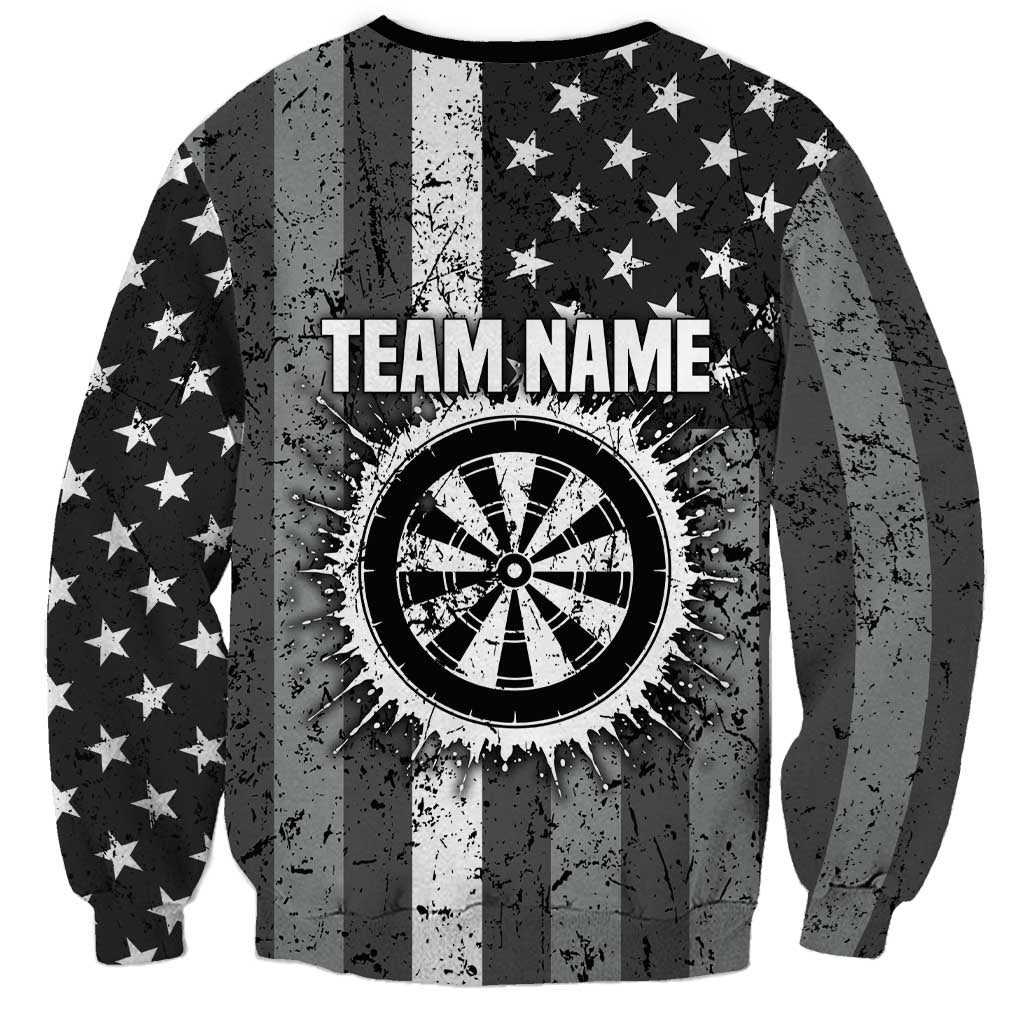 Grunge American Flag Darts Sweatshirt with Dartboard Target and Black White Stars - Wonder Print Shop