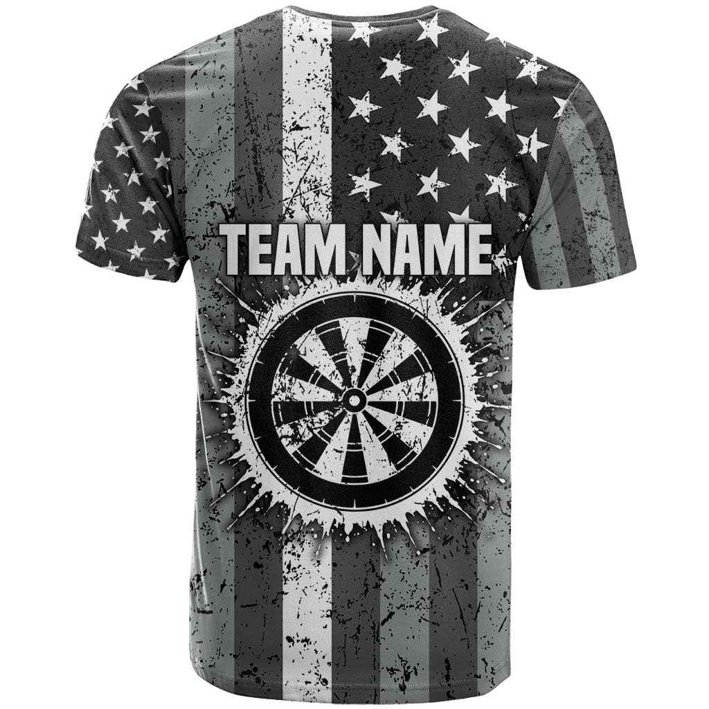 Grunge American Flag Darts T Shirt with Dartboard Target and Black White Stars - Wonder Print Shop