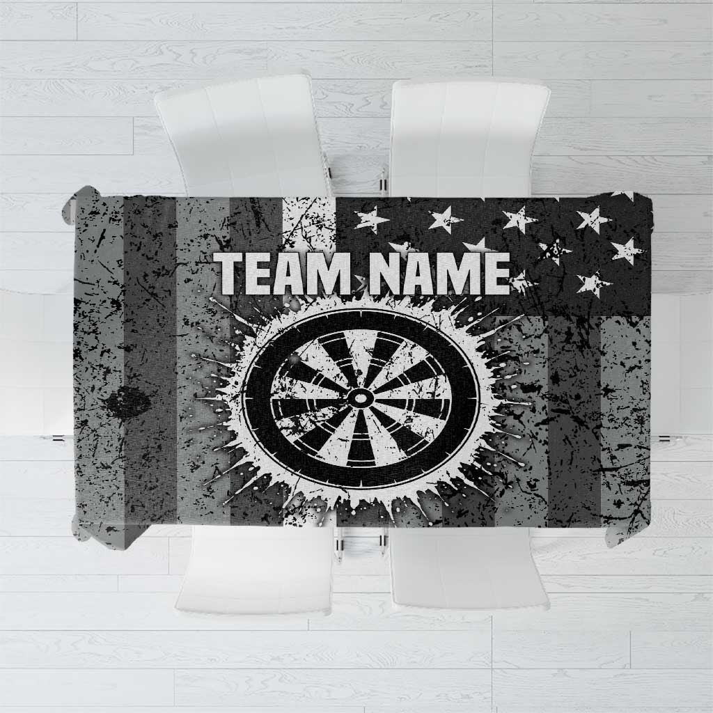 Grunge American Flag Darts Tablecloth with Dartboard Target and Black White Stars - Wonder Print Shop