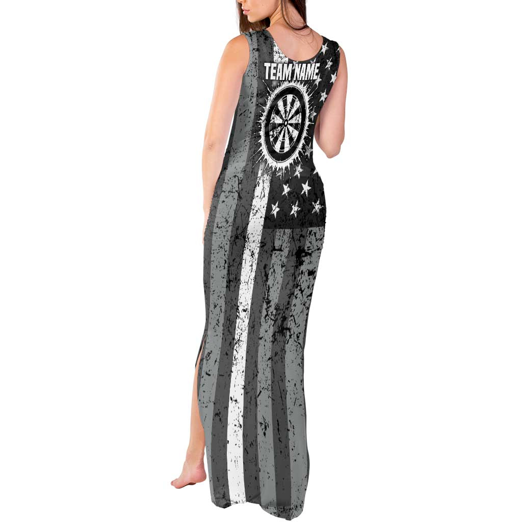 Grunge American Flag Darts Tank Maxi Dress with Dartboard Target and Black White Stars - Wonder Print Shop