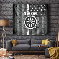 Grunge American Flag Darts Tapestry with Dartboard Target and Black White Stars - Wonder Print Shop