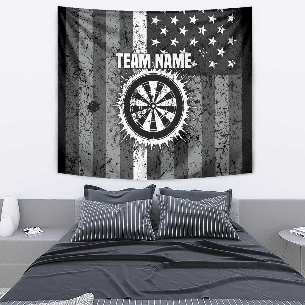 Grunge American Flag Darts Tapestry with Dartboard Target and Black White Stars - Wonder Print Shop