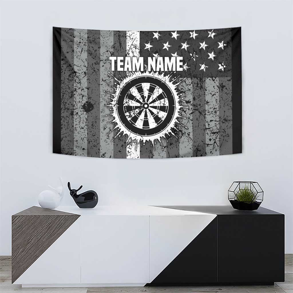 Grunge American Flag Darts Tapestry with Dartboard Target and Black White Stars - Wonder Print Shop