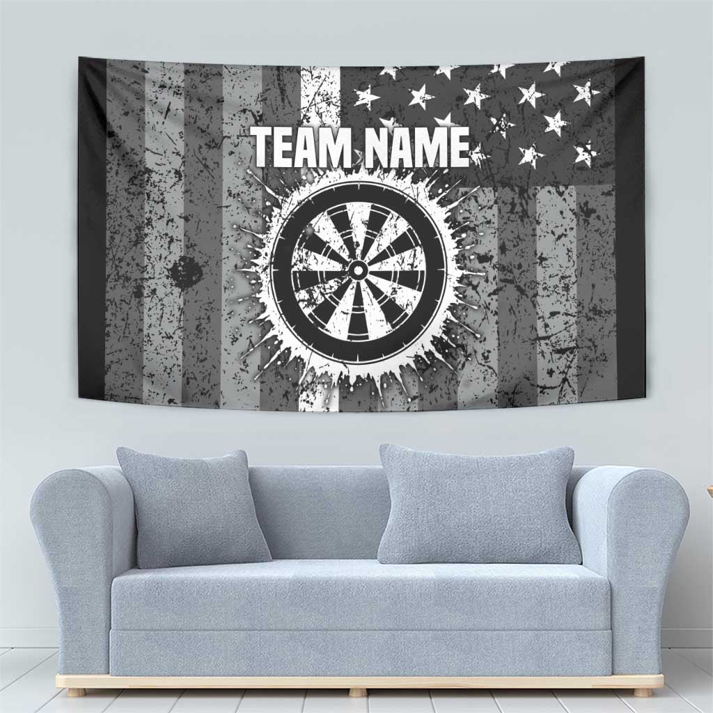 Grunge American Flag Darts Tapestry with Dartboard Target and Black White Stars - Wonder Print Shop