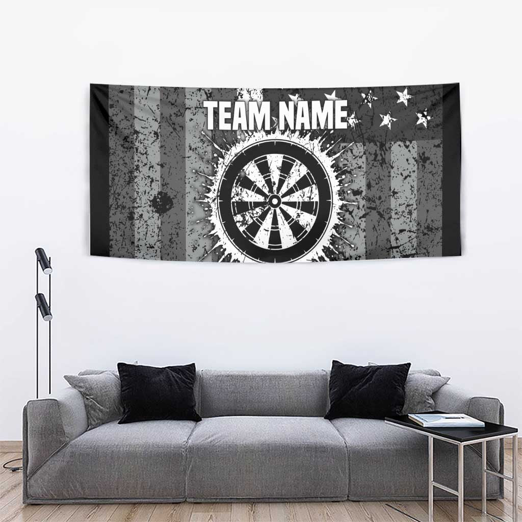 Grunge American Flag Darts Tapestry with Dartboard Target and Black White Stars - Wonder Print Shop