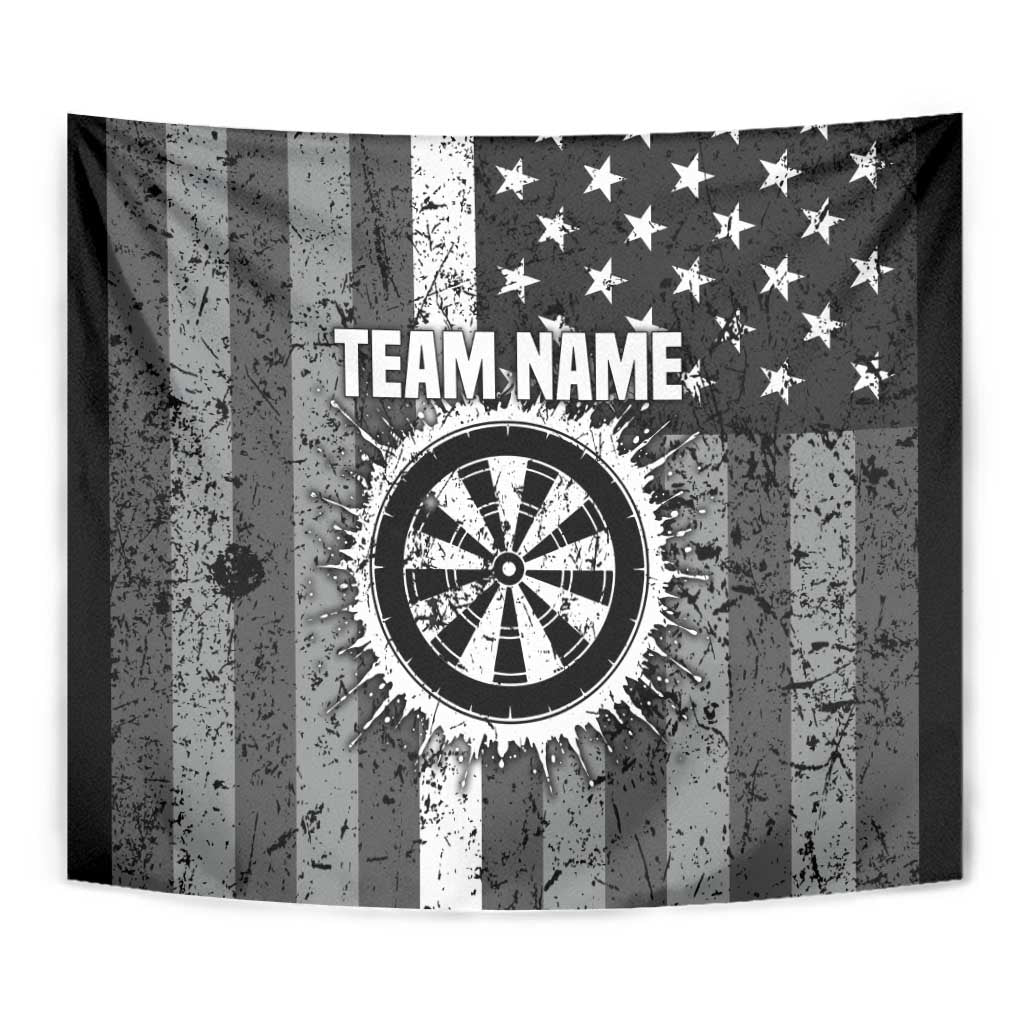 Grunge American Flag Darts Tapestry with Dartboard Target and Black White Stars - Wonder Print Shop