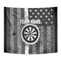 Grunge American Flag Darts Tapestry with Dartboard Target and Black White Stars - Wonder Print Shop